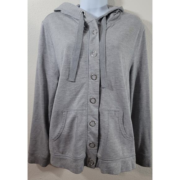 Cato Gray Heathered Snap Closure Pockets Hoodie XL Lightweight Soft Stretch - Picture 1 of 6